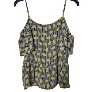 Lily White Black and White Striped with Lemon Novelty Print Size L